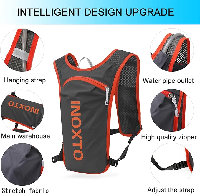 INOXTO Running Hydration Vest Backpack,Lightweight Insulated Pack with 1.5L Water Bladder Bag Daypack for Hiking Trail Running Cycling Race Marathon for Women Men