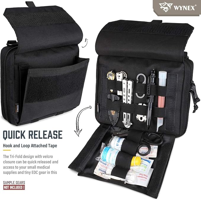 WYNEX Tactical Admin Pouch With Tri-Fold Open Design, MOLLE Tool Pouch, First Aid Pouch, EDC Utility Pouches, Tools Bag Attachment Organizer - Includes U.S.A Flag Patch