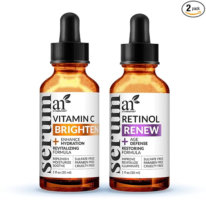 Vitamin C Serum Skin Care 2-Piece Set: Includes Retinol – Anti-Aging, Skin Brightening, Hydrating, Wrinkle Reduction, Dark Spot Corrector (1 Fl Oz (Pack of 2))