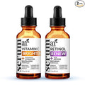 Vitamin C Serum Skin Care 2-Piece Set: Includes Retinol – Anti-Aging, Skin Brightening, Hydrating, Wrinkle Reduction, Dark Spot Corrector (1 Fl Oz (Pack of 2))