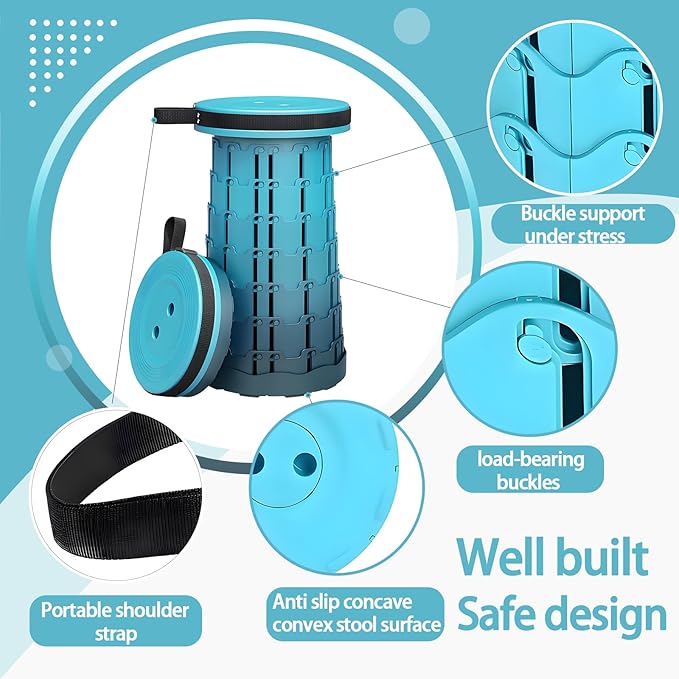 Portable Telescoping Stool, Retractable Folding Stool for Camping Garden Fishing Hiking Travel BBQ, Adjustable Collapsible Stools (Gradient Blue)