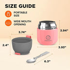 Vacuum Insulated Food Jar. Large 12oz Bowl incl. Folding Spoon, Cup. Wide Mouth Keep Hot & Cold Drinks Soup thermo Lunch Container for Adults. BPA-Free Stainless Steel, Leak Proof Antique Pink