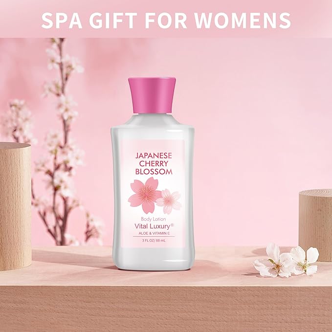 Bath and Body Gift Set, Japanese Cherry Blossom, 3-Piece Travel Size Collection, Shower Gel, Body Lotion, Body Mist, 3 Fl Oz Each, Natural Extracts, Ideal for Birthday, Mother's Day & Christmas Gifts