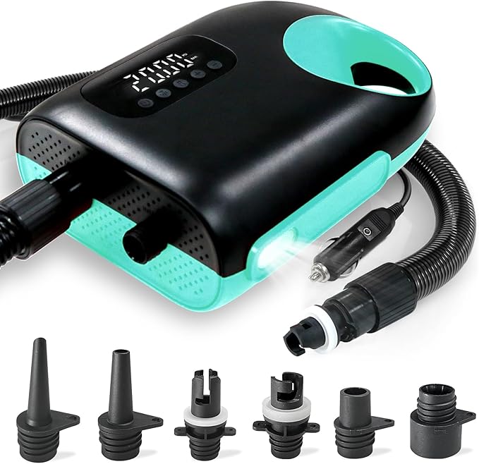 20PSI Paddle Board Pump-Portable Electric SUP Air Pump, Dual Stage Inflation & Deflation SUP Pump, 110W Paddleboard Pump with Auto-Off Function & 12V DC Car Connector for Paddle Board, Kayaks