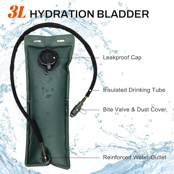 5L Hydration Pack, Water Backpack with 3L Water Bladder, MOLLE System for Outdoor Hiking, Biking, Running