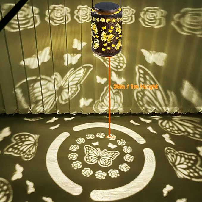 Upgraded Butterfly Solar Lights for Outside Garden Decor, Hanging Solar Lanterns Outdoor Waterproof Metal Butterfly Decorations for Patio, Yard, Pathway, Porch, Birthday Gifts for Women