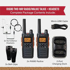 Cobra RX680 2-Pack Walkie Talkies & Compatible Cobra GA-SV01 2P Surveillance Headset Microphones: Rugged & Splashproof Two-Way Radios, Rechargeable, 60 Preset Channels, 38-Mile Range, Black/Orange
