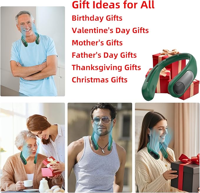 Portable Neck Fan,Personal Wearable Bladeless Fan,LED Display,4-Speeds,6000mAh USB Rechargeable,360° Strong Cooling Wind,Hands Free,Long Lasting,Birthday Gifts for Men Women Dad Mom (Dark green)