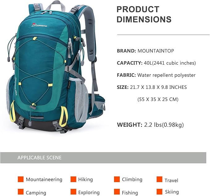 MOUNTAINTOP Hiking Backpack,Lightweight Travel Backpack for Men Women Outdoor Backpacking, Camping