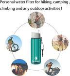 SurviMate Purified Water Bottle for Camping, Hiking, Backpacking and Travel, BPA Free with 5-Stage Intergrated Filter Straw