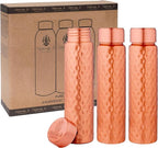 NORMAN JR Copper Water Bottle 550ml - Gift Box of 3, Slim Hammered, an Ayurvedic vessel made of pure copper - helps you drink more water with many health benefits