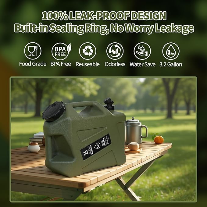 HAIGE Gallon Water Container with Spigot (3.2 Gallon Water Jug Green)