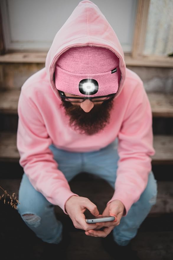ATNKE LED Lighted Beanie Hat,USB Rechargeable 4 LED Running Headlamp Bright Cap with The Light Gifts for Men and Women