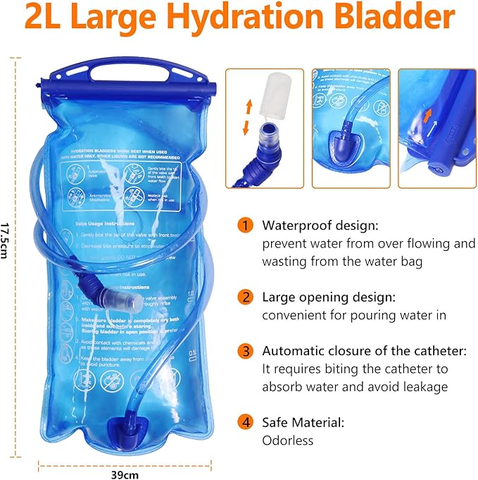 Hydration Backpack with 2L Hydration Bladder, Touch Phone Pocket, Compass, Whistle, Lightweight Breathable Reflective Running Water Backpack for Hiking Hydration Pack for Running Cycling