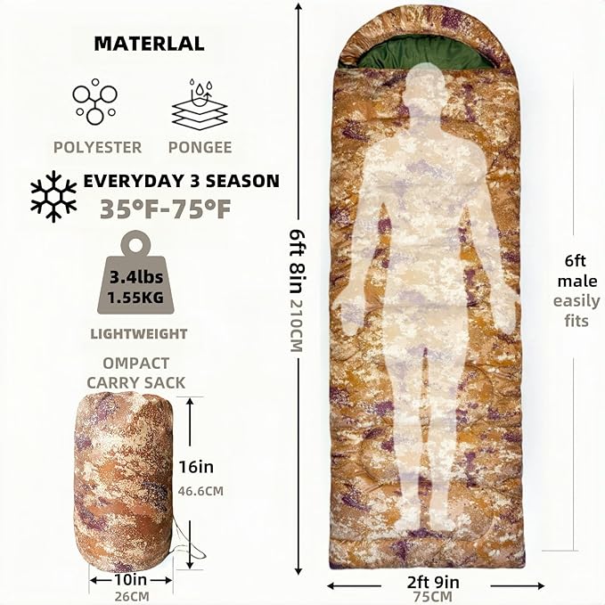 Sleeping Bags for Adults，Lightweight Waterproof Compact Sleeping Bag with Stuff Sack for Warm Camping Cold Hiking Traveling Outdoor Activities