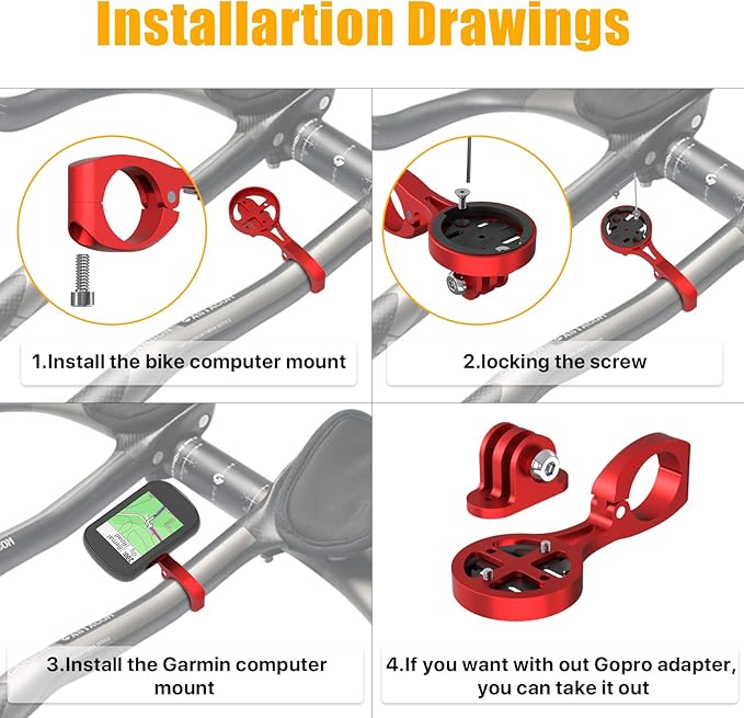 Aero Bars Mount - Garmin Bike Computer Mount for Garmin Edge, Compatible with Bike GPS Computer,Wahoo,Bryton,Cateye,GoPro Full Range and Flashlight (Red)