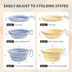 Collapsible Dog Bowls 2-Pack, Portable Travel Dog Bowl with Carabiner, Food-Grade Silicone Pet Bowl for Hiking, Walking(Macaron Blue and Yellow)