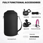 One Gallon Water Bottle Insulated, Triple Walled Vacuum Stainless Steel (Cold for 48 Hrs), Leak Proof & Non-BPA, Large Water Flask Jug with Paracord Handle & Straw Spout Lids