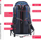 Bseash 50L Hiking Backpack, Water Resistant Lightweight Outdoor Sport Daypack Travel Bag for Camping Climbing Skiing Cycling (Navy Blue - With Shoe Compartment)