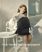 LOVEVOOK Laptop Backpack Women/Men with 40oz Cup Holder Buckle Strap, 17.3 Inch Tech-Ready Work Backpack, TSA-compliant for Travel & College with Versatile Mesh Pocket, Black