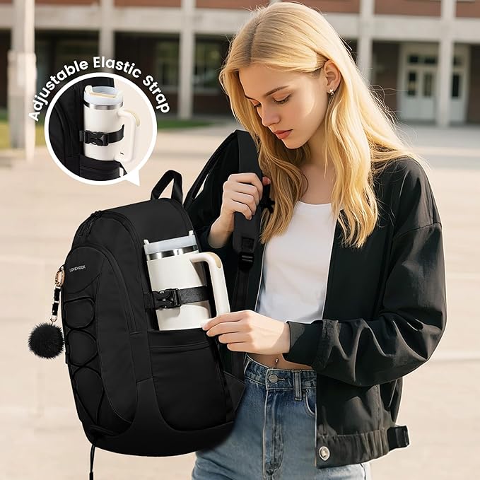 LOVEVOOK Mens Backpack with Giant Tumbler Holder Pocket,17 Inch Everyday Laptop Backpack Commuter Travel Work Computer Bag for Women,Waterproof Hiking College Teacher Back Pack Casual Daypack,Black