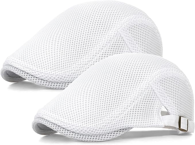 2 Pack Men's Mesh Cap Breathable Summer Newsboy Hat Adjustable Beret Ivy Cap Irish Cabbie Driving Hunting Hats