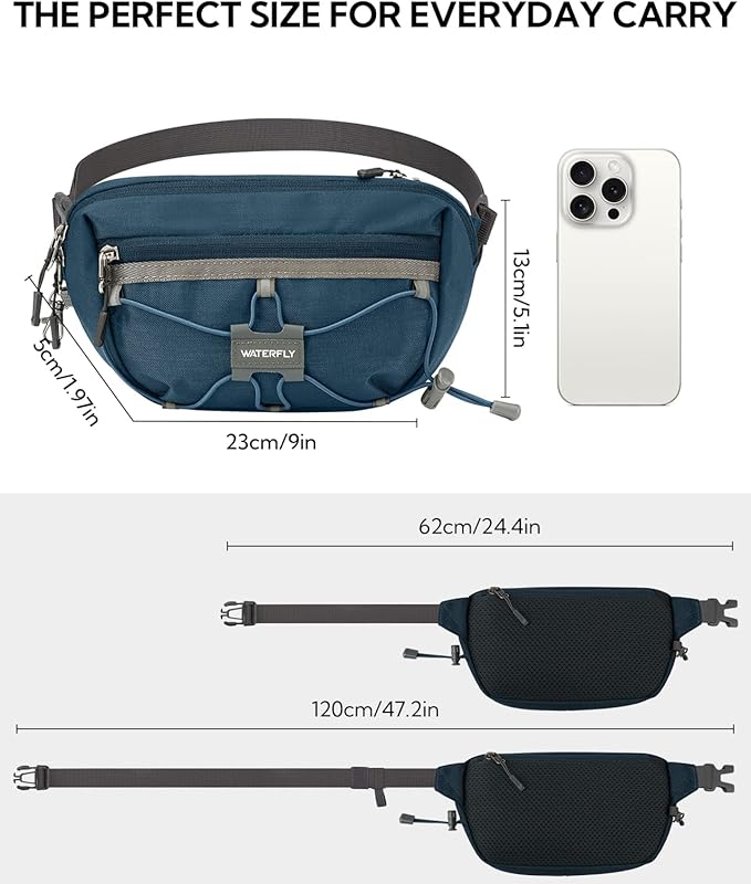 WATERFLY Lightweight Small Fanny Pack: 1.5L Mini Slim Crossbody Waist Belt Hip Bag with RFID Blocking, Anti-Theft & Water Resistant Pouch for Women Men Travel Hiking Running Walking EDC