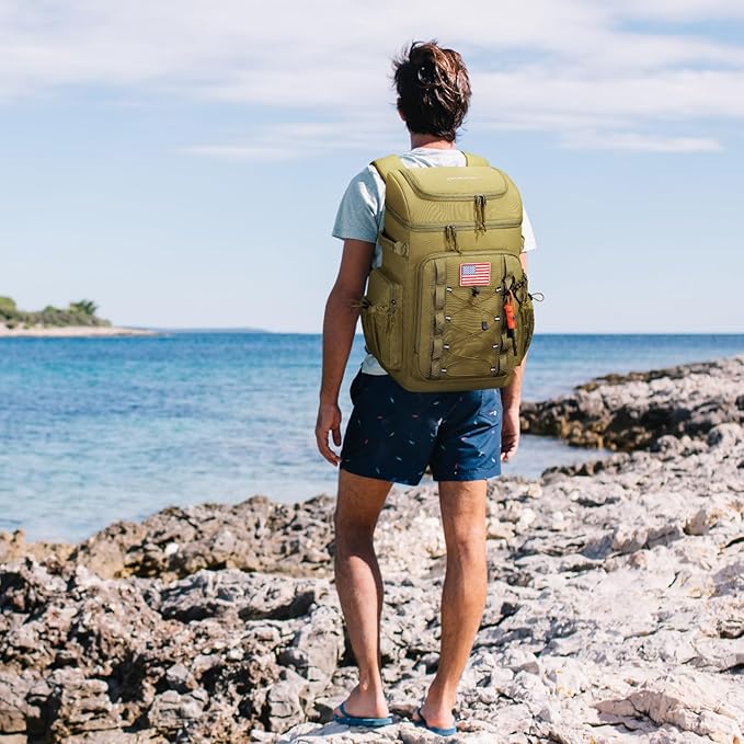 Maelstrom Backpack Cooler,Soft Lightweight Leakproof Tactical Cooler Backpack,50 Can Insulated Cooler Bag,Keeps 50 Cans Hot/Cold for Up to 16 Hours,Waterproof Lunch Bag for Men Women-Khaki