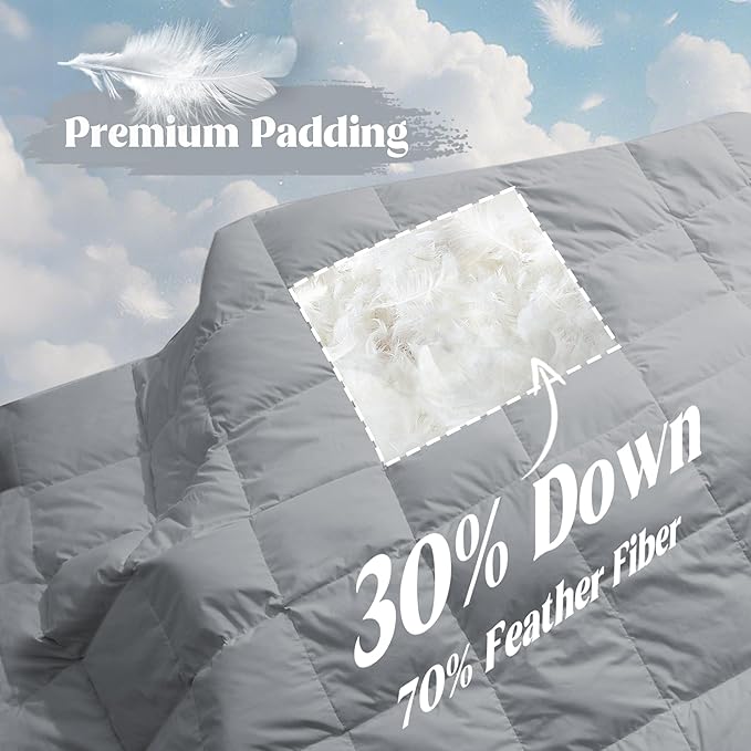 puredown® King Size Blanket for Bed, Ultra Soft Lightweight Down & Feather Fill, All Season Blanket, Machine Washable, 88"X108", Alloy Gray