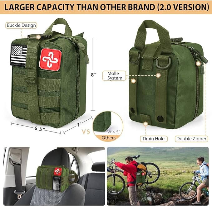 Survival Kit, 250Pcs Survival Gear First Aid Kit with Molle System Compatible Bag and Emergency Tent, Emergency Kit for Earthquake, Outdoor Adventure, Hiking, Hunting, Gifts for Men Women