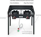 High Pressure Double Propane Burner With Windscreen Outdoor Camping Stove with 0-20 PSI Adjustable Regulator and Steel Braided Hose SA2510 (Two Burner Stove With Windscreen)