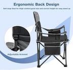 Oversized Folding Camping Chair, Heavy Duty Support 500LBS Outdoor Chair with Cup Holder Storage and Cooler Pouch, Collapsible Padded Arm Chair for Sports Garden Beach Fishing, Black