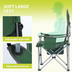 Nice C Camping Chair, Portable Chair, Lawn Chairs, Outdoor Chairs, with Armrest, Cooler Bag, Cup Holder, Side Pocket, for Camping, Traveling, Picnic (Green&Grey 1-Pack)