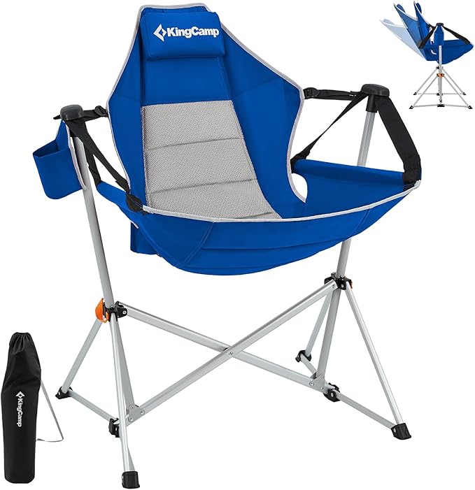 KingCamp Hammock Chair with Footrest, Swinging Portable Folding Camping Chairs for Adults MAX 440lbs Heavy Duty Foldable Oversized Rocker with Cup Holder Pillow for Outdoor Beach Patio Sport Lawn