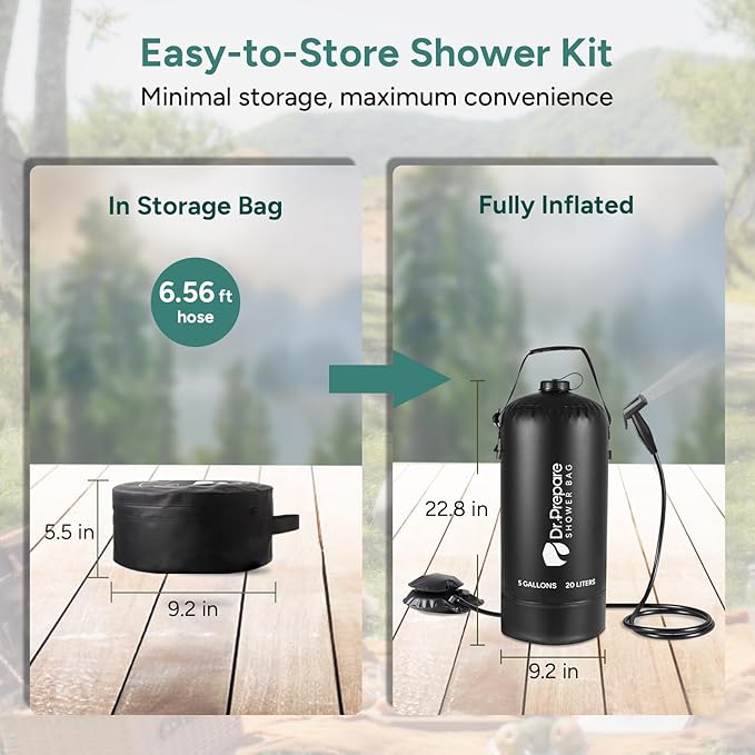 DR.PREPARE Portable Shower for Camping, 4/5 Gallons Camping Shower Bag, Portable Outdoor Shower with Pump for Hiking, Climbing, Pet Cleaning, Car Washing, Beach & Emergency