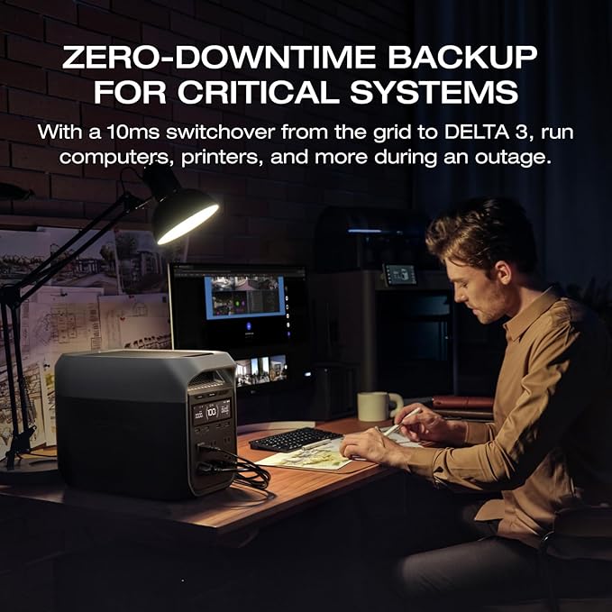 EF ECOFLOW Solar Generator DELTA 3 with 220W Bifacial Solar Panel, 1024Wh Portable Power Station, LFP Battery 1800W AC/100W USB-C Output, Full Charge in 56 Min for Home Backup Power, Camping & RVs