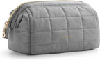 BAGSMART Makeup Bag Travel Toiletry Bag, Puffy Padded Make Up Bags for Women Makeup Organizer Case, Wide-open Pouch Purse Travel Essentials Toiletries Accessories Brushes, Gray