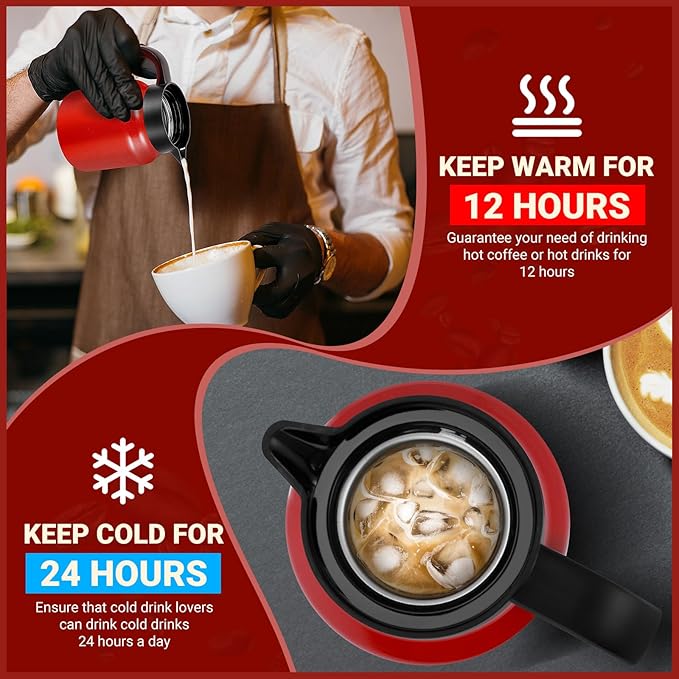 34Oz Thermal Coffee Carafe for Hot/Cold, Stainless Steel Thermos Carafes for Hot Liquids, Dustproof Insulated Hot Water Carafe for Party/Home,Red