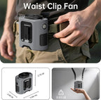 PANERGY Portable Waist Fan, 67H Runtime Wearable Fan with 4+1 Speeds, Storm Mode, 14500mAh Rechargeable Belt Fan with Dual Clip, Flashlight for Outdoor Jobsite(Grey)