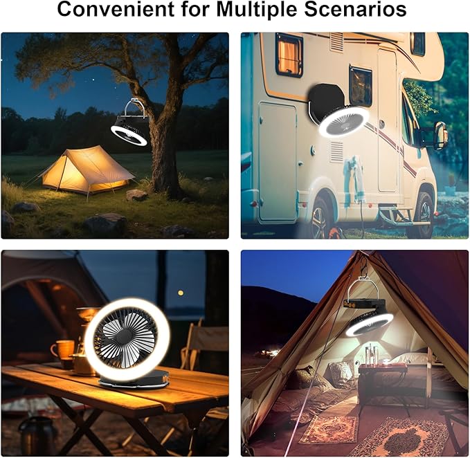 Portable Travel Fan Light, Rechargeable 12000mAh Camping Light, with Carring Bag, Silent Max 24 Hours Endurance, 2000LM 3 Lights Modes 2700K/4000K/6500K, for Vacation Outdoor Tent Light Camping