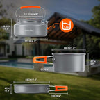 Onlyfire 14pcs Camping Cookware Mess Kit, Non-Stick Lightweight Pot Pan Kettle Set with Plates Forks Knives Spoons for Camping, Backpacking, Outdoor Cooking and Picnic CT604