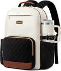 LOVEVOOK Laptop Backpack for Women with Pouch Pocket for Large Capacity Cup,17 Inch Teacher Nurse College Work Travel Backpack Purse,Waterproof Laptop Computer Bags,Beige-Black-Brown+Diamond-shaped