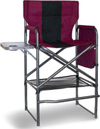 30" Tall Directors Chair with Side Table, 400LBS Bar Height Folding Camping Chair for Makeup Artists, Outdoor Events, Portable Foldable Chair with Cup Holder & footrest - Wine Red/Black