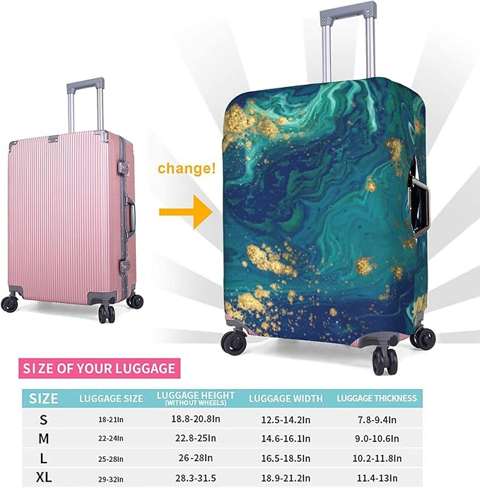 Travel Luggage Cover Suitcase Protector, Gold Blue Abstract Marble Washable Elastic Suitcase Baggage Cover Anti-scratch Double-sided with Zipper Closure for Wheeled Suitcase Fits 29-32 Inch Luggage
