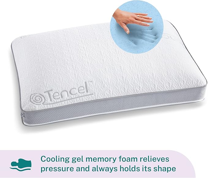 Sleep Innovations Customizable Comfort Gel Memory Foam Pillow, Standard Size, Tencel Cover, Side, Stomach, and Back Sleepers, Soft-Medium-Firm Adjustable Support