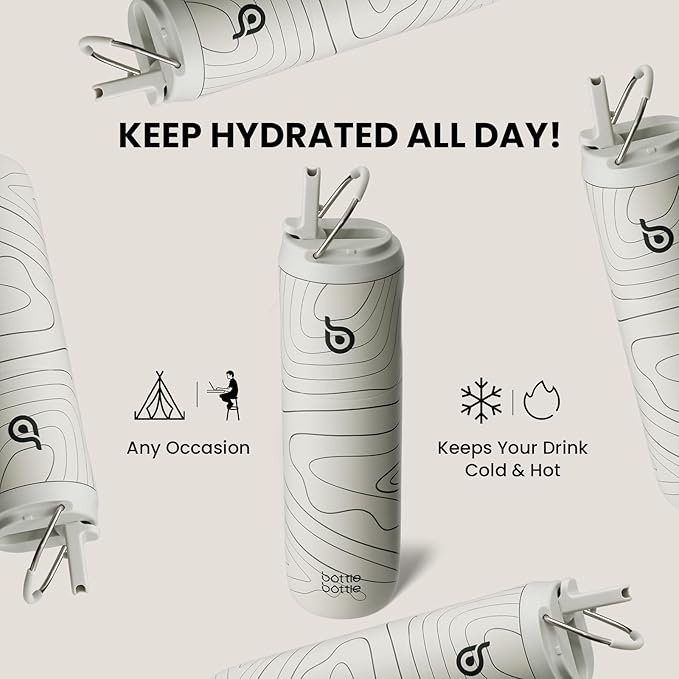 BOTTLE BOTTLE Insulated Water Bottle 24oz with Straw Lid and Handle for Sports Travel Gym Stainless Steel Water Bottles Double-Wall Vacuum Metal Leak Proof BPA-Free