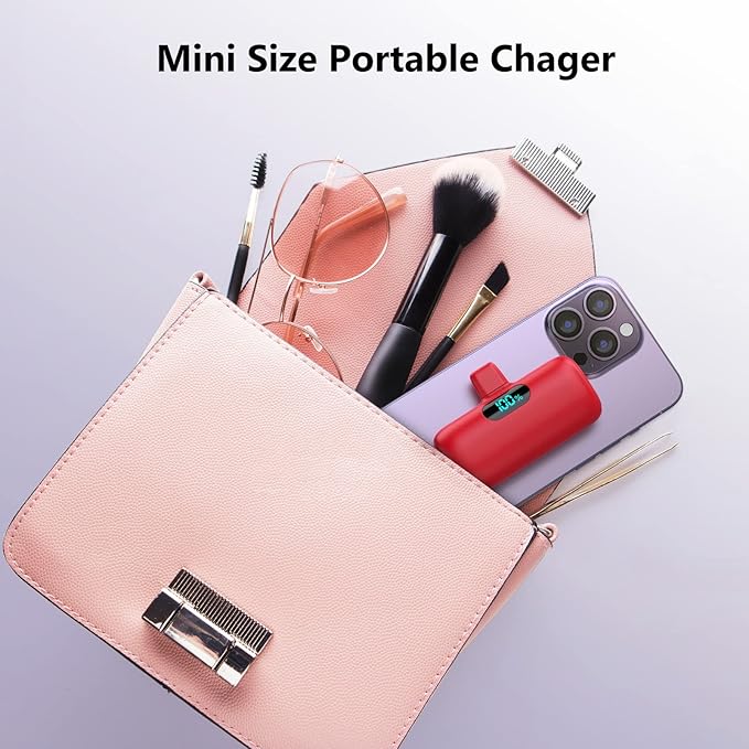 Mini Portable Charger 5000mAh Power Bank,15W PD USB C Cell Phone Portable Power, LCD Display Battery Pack Compatible With iPhone 15/15 Plus/15 Pro/15 Pro Max/Android/Samsung/Moto/LG (Type-C Only)
