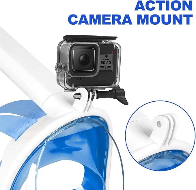 Full Face Snorkel Mask Adults with Dry Top System, Detachable Camera Mount, 180 Panoramic Anti-Fog Anti-Leak Diving Mask for Adult and Kids