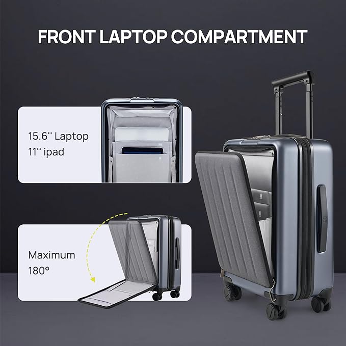 NINETYGO Carry On Luggage 22X14X9 Airline Approved with Front Pocket, 20 Inch Luggage with Front Compartment, Expandable, Double Spinner Wheels, Hardsided PC, TSA Lock (Shadow, Seine Max)