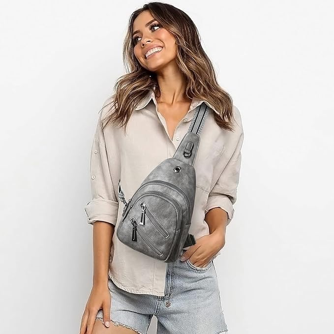 7L Sling Bag For Women Faux Leather Anti Theft Small Casual Daypack Backpack Fanny Pack Crossbody Chest Bags Purse Waterproof Dark Grey